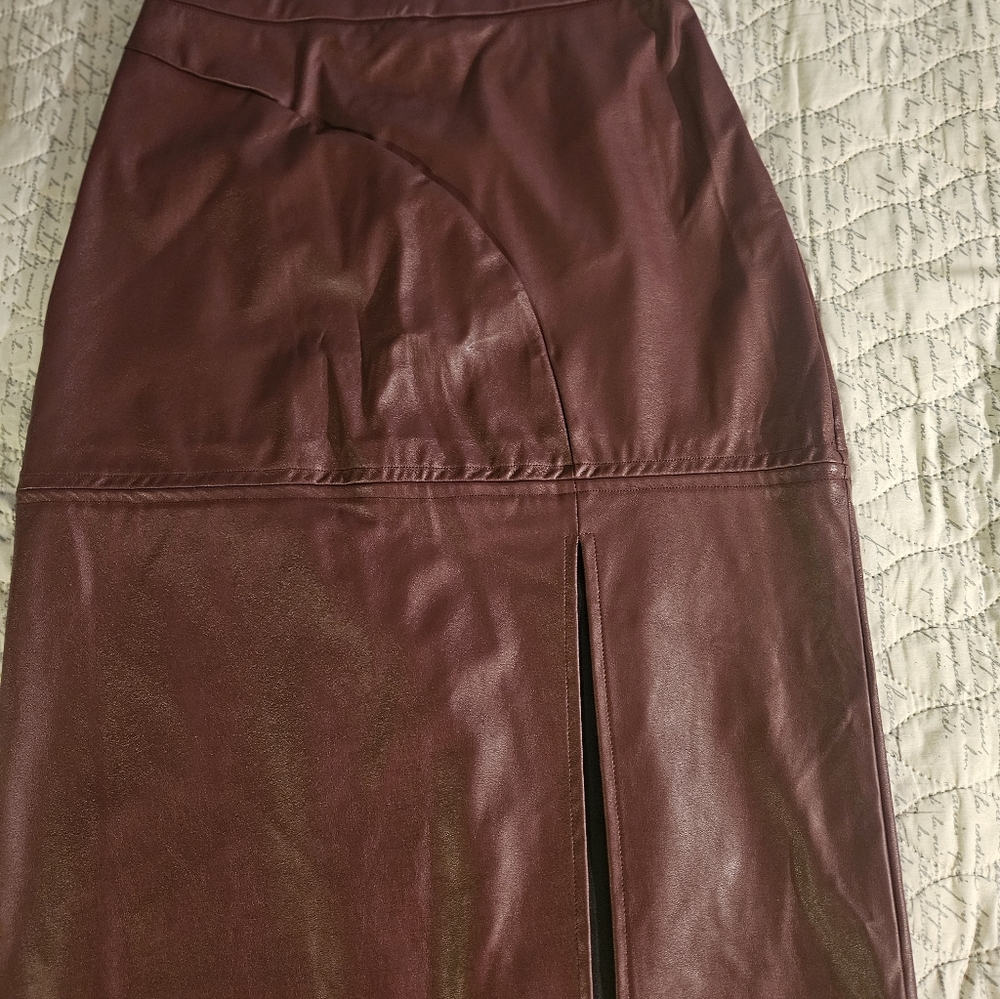 Burgundy Faux Leather Skirt
